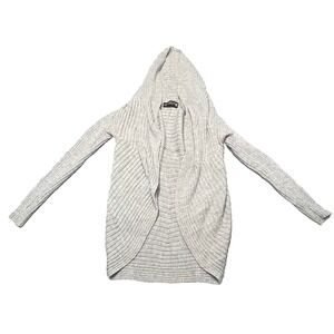 Alpaca Connection Open front‎ Hooded Ribbed Cardigan Women's M Gray Alpaca Blend
